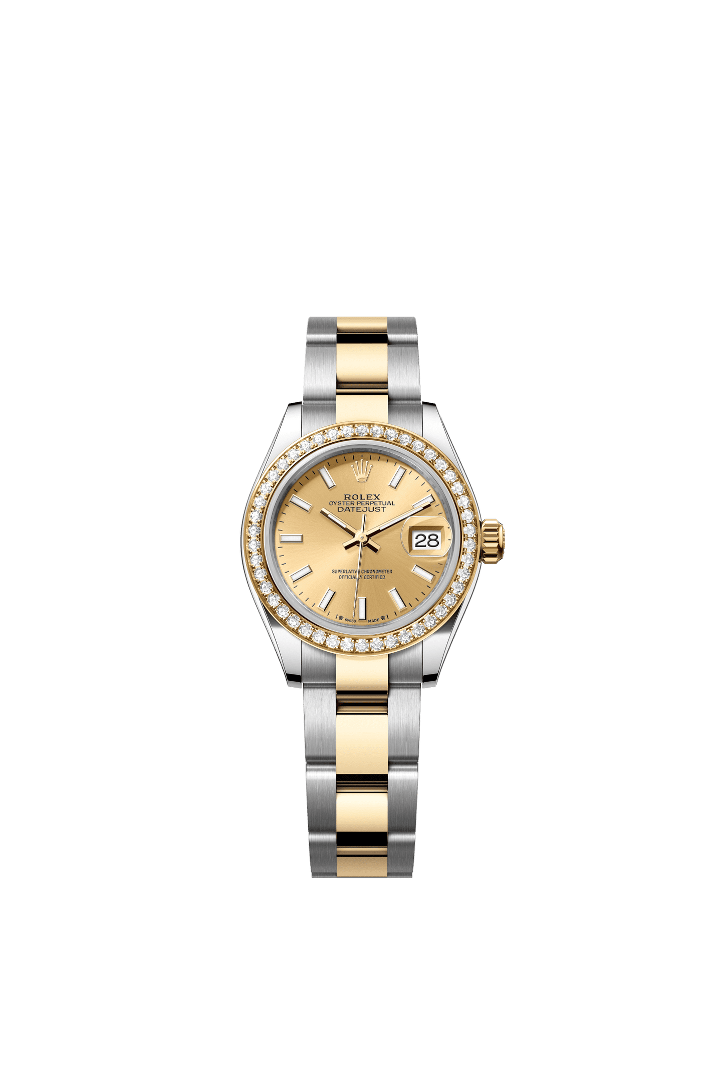 Rolex Lady-Datejust 28 mm Champagne-Colour Dial with Diamonds  Oystersteel and 18k Yellow Gold Oyster Bracelet m279383rbr-0002