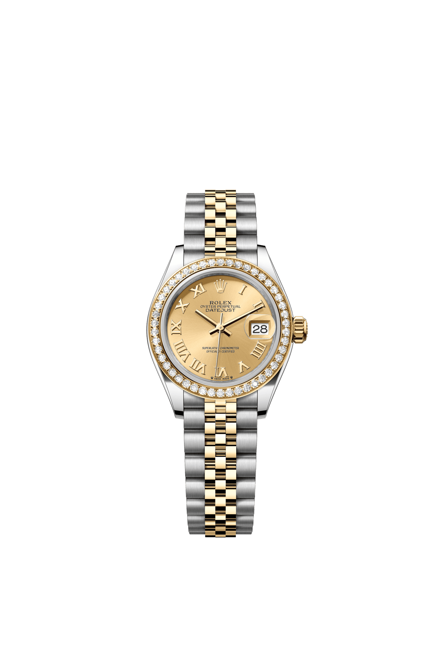 Rolex Lady-Datejust 28 mm Champagne-Colour Dial with Diamonds  Oystersteel and 18k Yellow Gold Jubilee Bracelet m279383rbr-0009