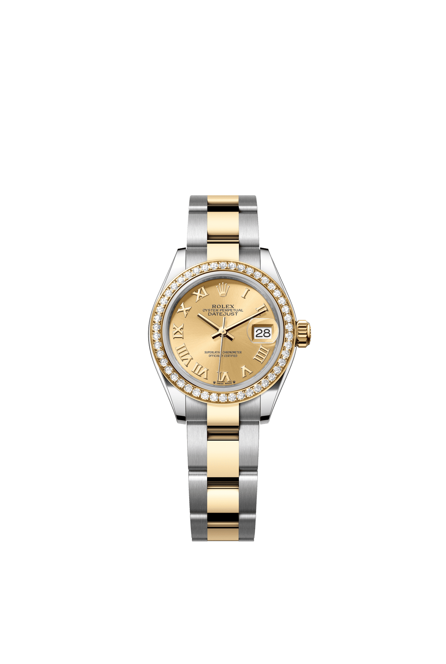 Rolex Lady-Datejust 28 mm Champagne-Colour Dial with Diamonds  Oystersteel and 18k Yellow Gold Oyster Bracelet m279383rbr-0010