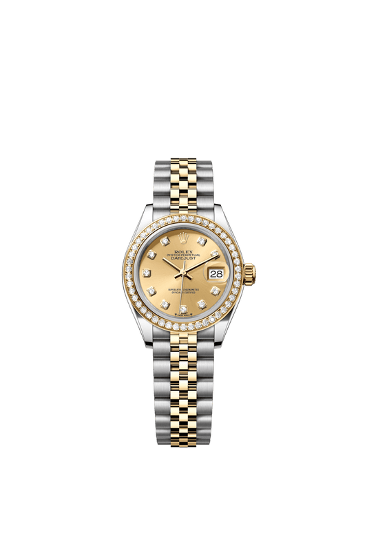 Rolex Lady-Datejust 28 mm Champagne-Colour Set With Diamonds Dial Oystersteel and 18k Yellow Gold Jubilee Bracelet m279383rbr-0011