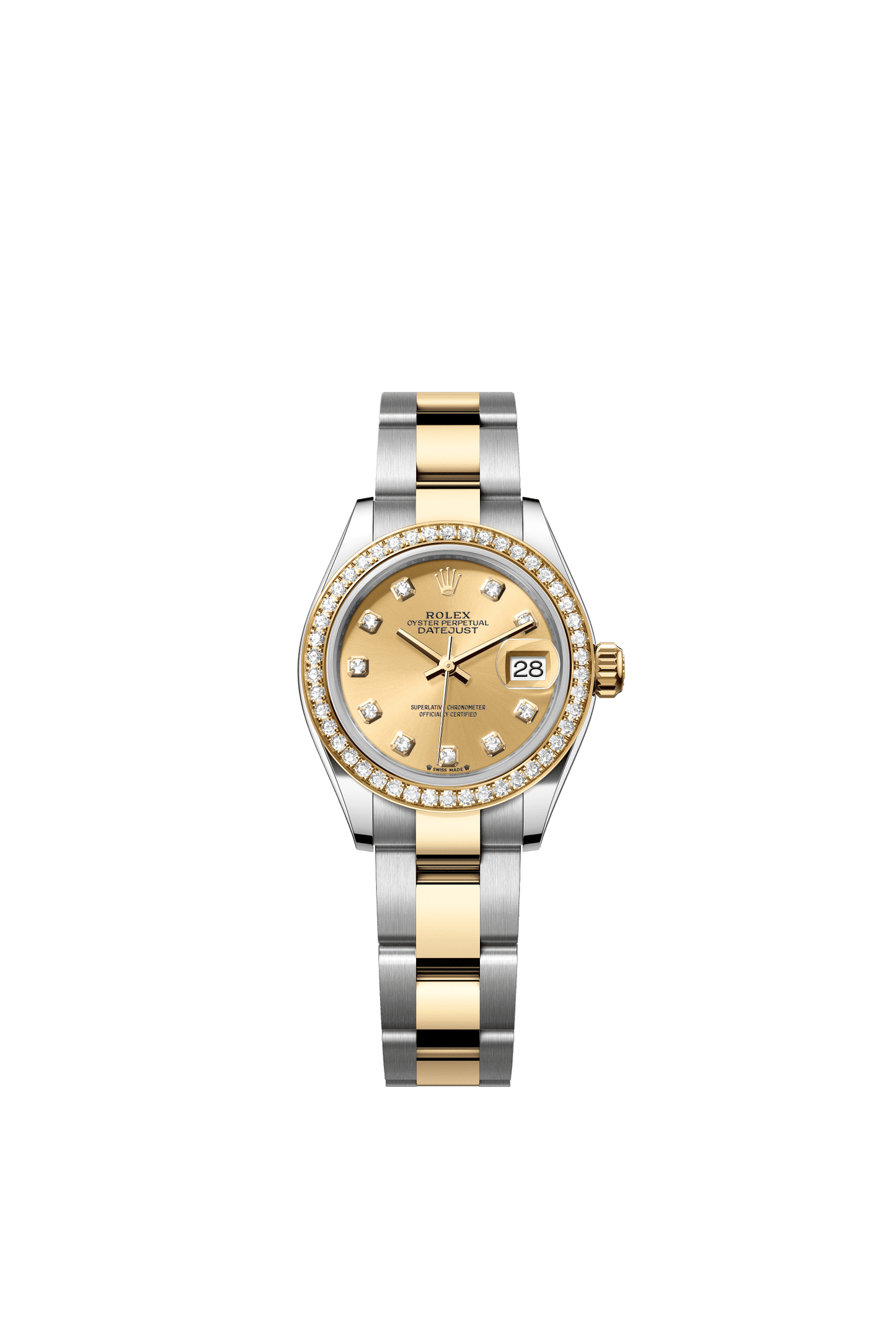 Rolex Lady-Datejust 28 mm Champagne-Colour Set With Diamonds Dial Oystersteel and 18k Yellow Gold Oyster Bracelet m279383rbr-0012