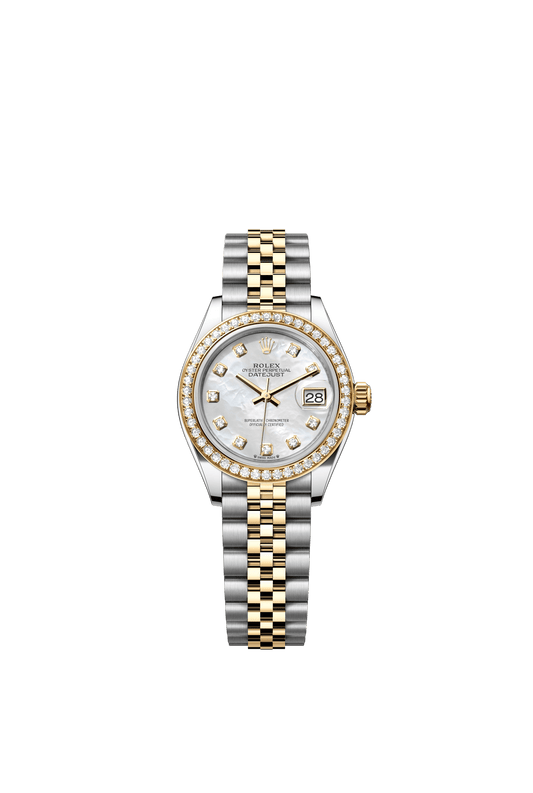 Rolex Lady-Datejust 28 mm White Mother-Of-Pearl Set With Diamonds Dial Oystersteel and 18k Yellow Gold Jubilee Bracelet m279383rbr-0019