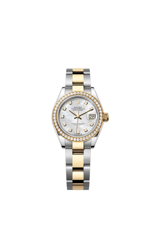 Rolex Lady-Datejust 28 mm White Mother-Of-Pearl Set With Diamonds Dial Oystersteel and 18k Yellow Gold Oyster Bracelet m279383rbr-0020