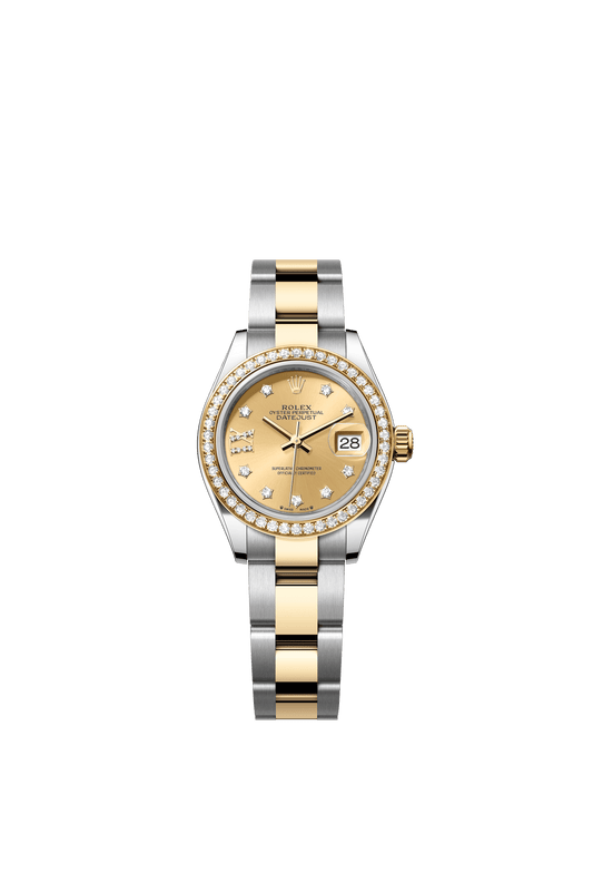 Rolex Lady-Datejust 28 mm Champagne-Colour Set With Diamonds Dial Oystersteel and 18k Yellow Gold Oyster Bracelet m279383rbr-0022