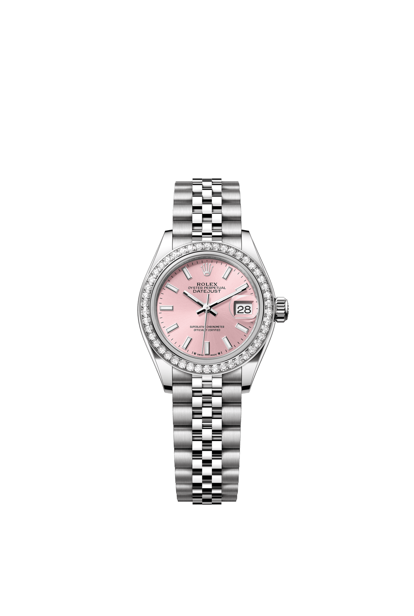 Rolex Lady-Datejust 28 mm Pink  Dial with Diamonds Oystersteel and White Gold Jubilee Bracelet m279384rbr-0001