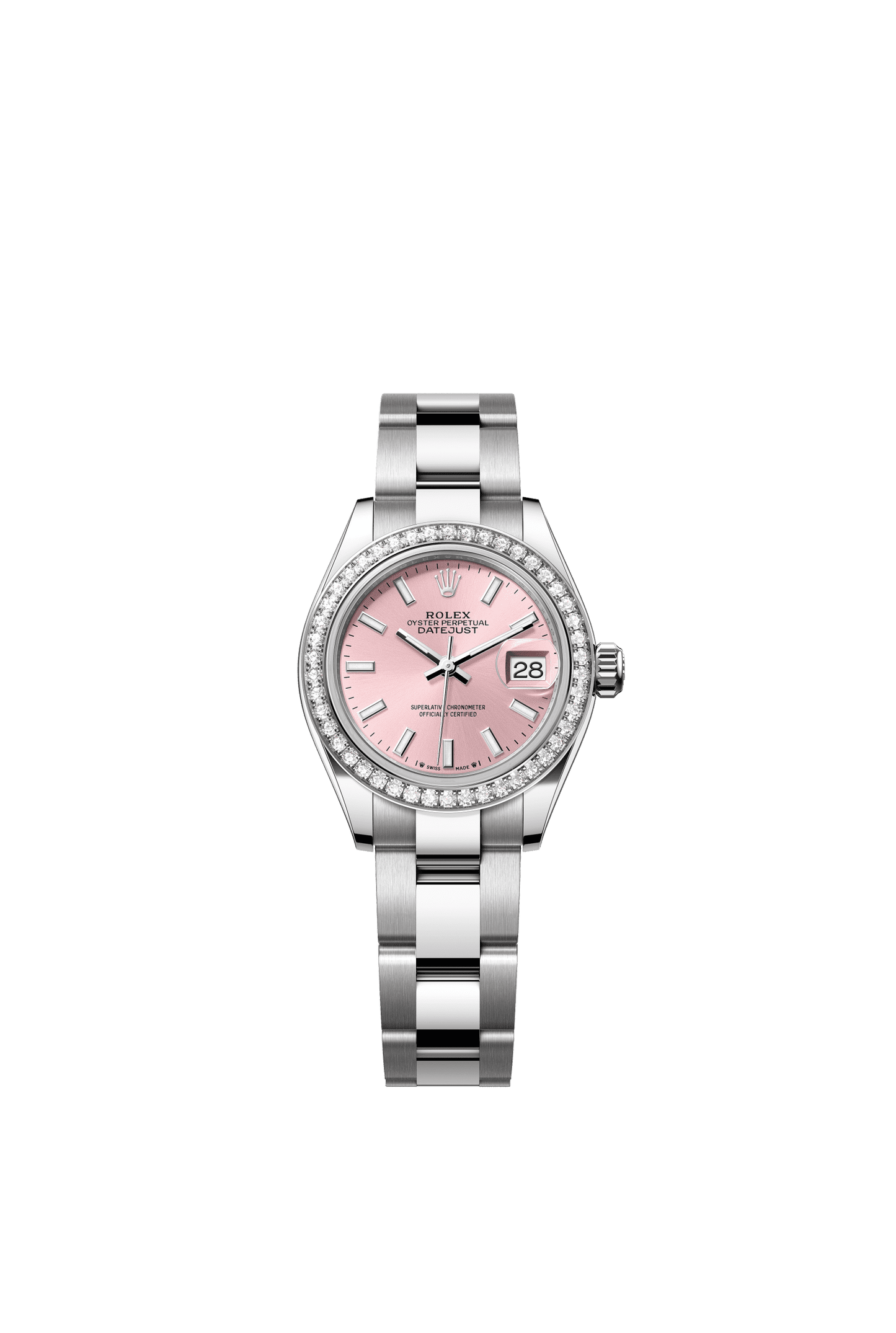 Rolex Lady-Datejust 28 mm Pink  Dial with Diamonds Oystersteel and White Gold Oyster Bracelet m279384rbr-0002