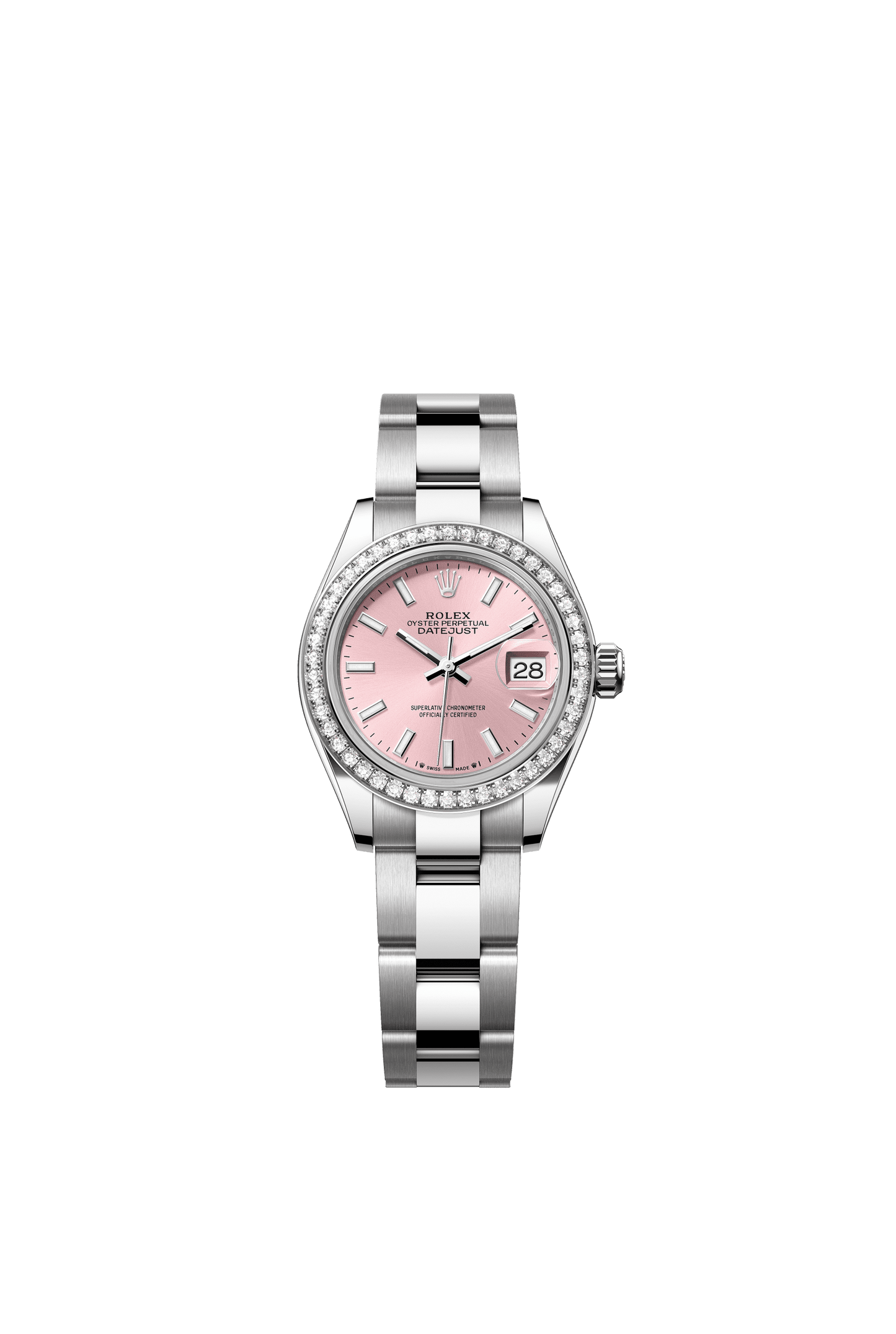 Rolex Oyster 28 mm Pink Dial White Rolesor - Combination Of Oystersteel And White Gold Oyster, Three-Piece Solid Links m279384rbr-0002