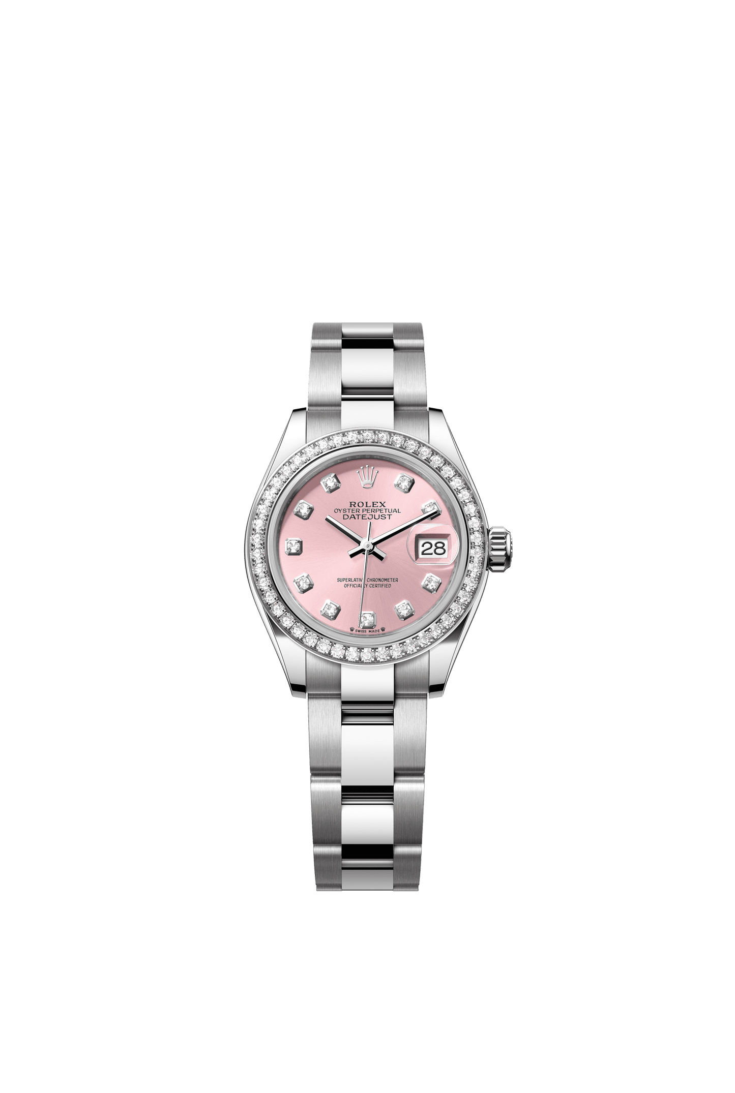 Rolex Oyster 28 mm Pink Set With Diamonds Dial White Rolesor - Combination Of Oystersteel And White Gold Oyster, Three-Piece Solid Links m279384rbr-0004