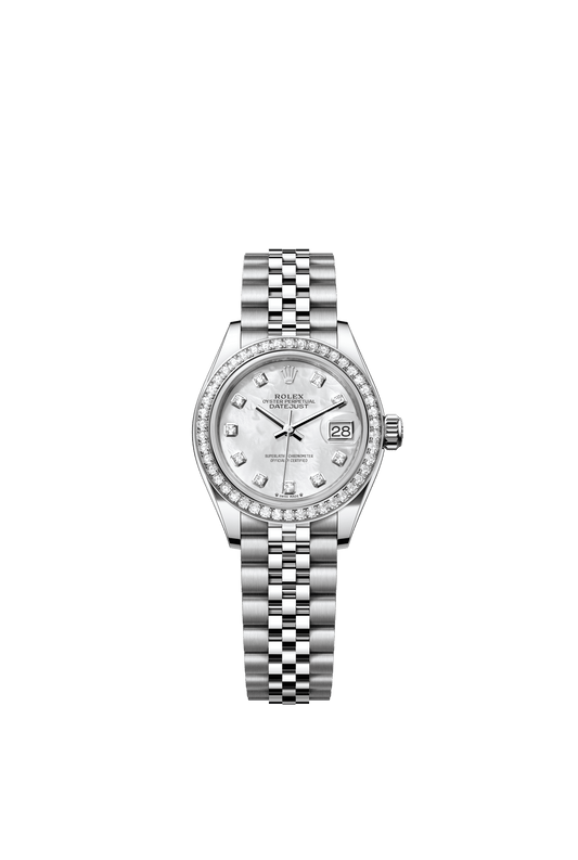 Rolex Lady-Datejust 28 mm White Mother-Of-Pearl Set With Diamonds Dial Oystersteel and White Gold Jubilee Bracelet m279384rbr-0011