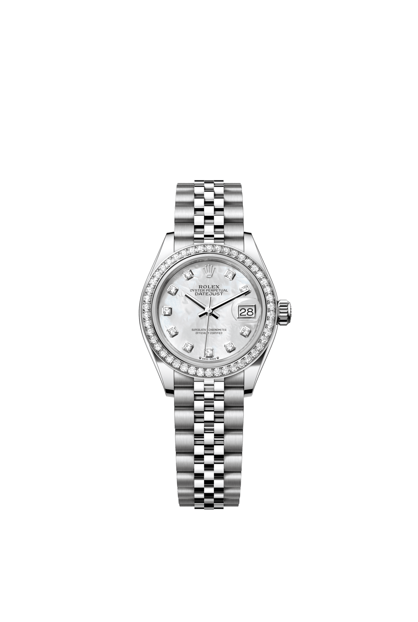 Rolex Oyster 28 mm White Mother-Of-Pearl Set With Diamonds Dial Oystersteel Jubilee m279384rbr-0011