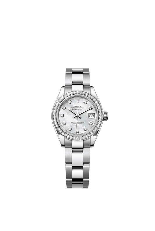 Rolex Lady-Datejust 28 mm White Mother-Of-Pearl Set With Diamonds Dial Oystersteel and White Gold Oyster Bracelet m279384rbr-0012