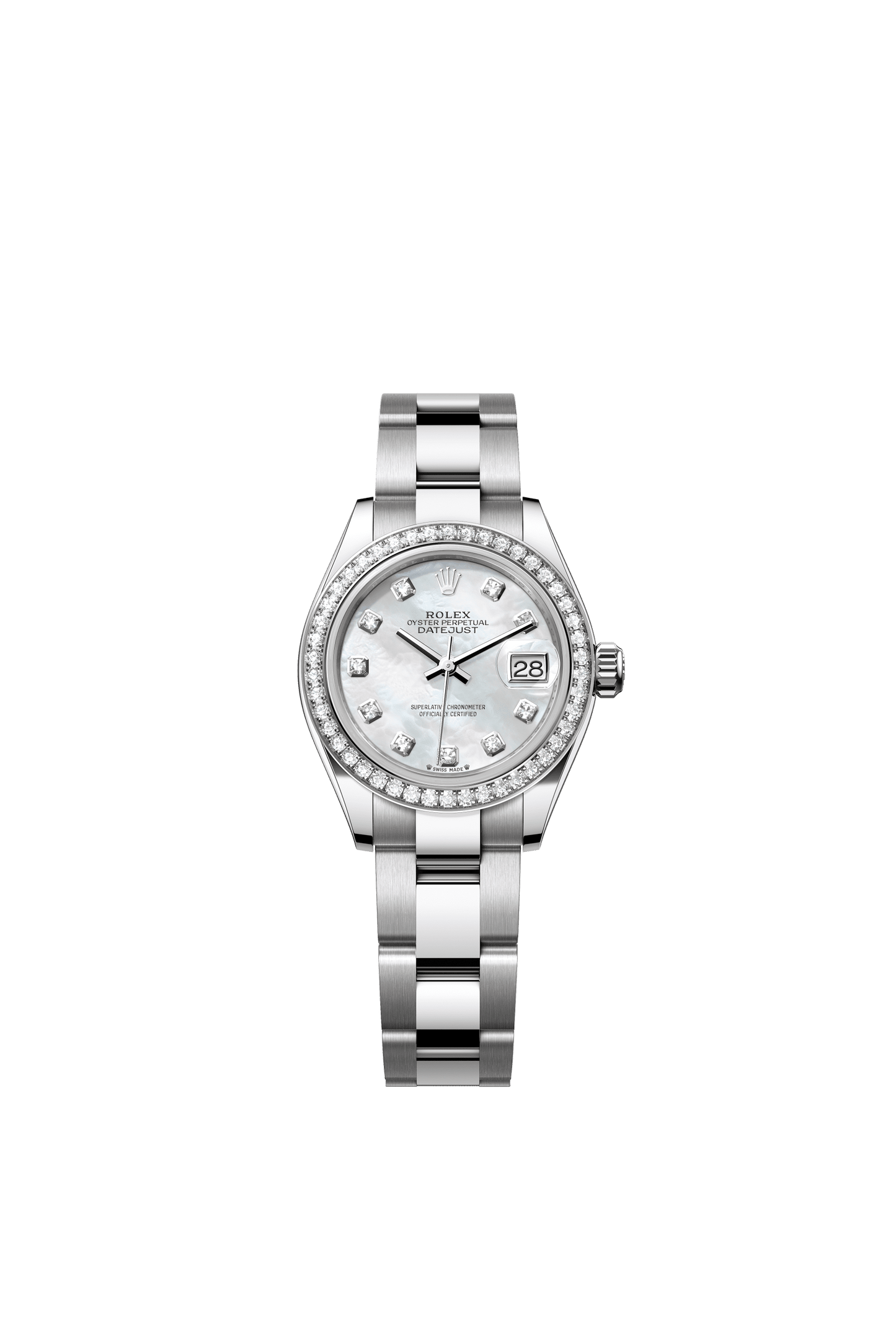 Rolex Oyster 28 mm White Mother-Of-Pearl Set With Diamonds Dial White Rolesor - Combination Of Oystersteel And White Gold Oyster Bracelet m279384rbr-0012