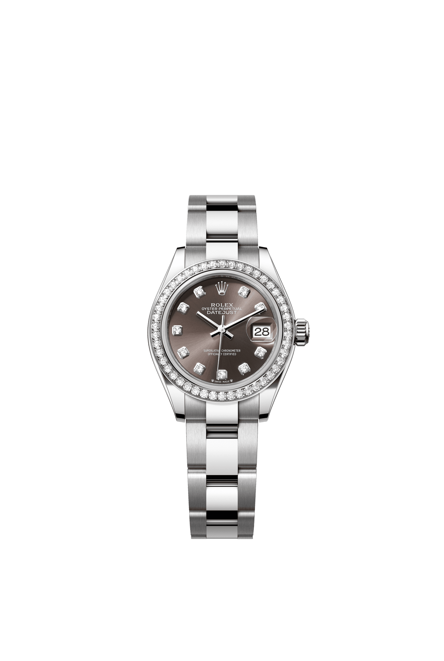 Rolex Oyster 28 mm Dark Grey Set With Diamonds Dial White Rolesor - Combination Of Oystersteel And White Gold Oyster, Three-Piece Solid Links m279384rbr-0018