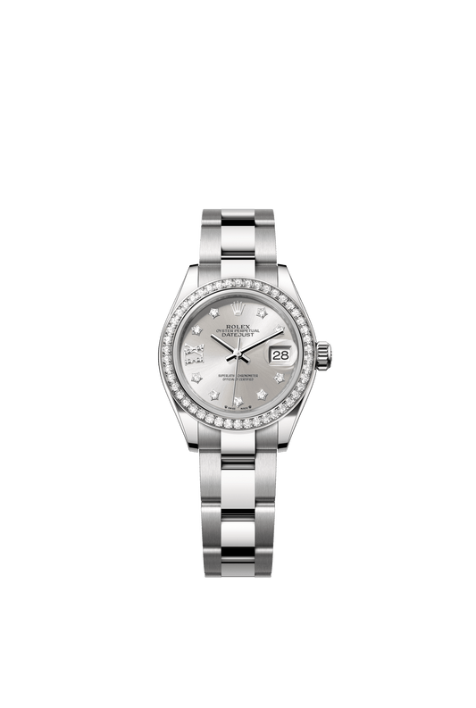 Rolex Oyster 28 mm Silver Set With Diamonds Dial White Rolesor - Combination Of Oystersteel And White Gold Oyster Three-Piece solid  Links m279384rbr-0022