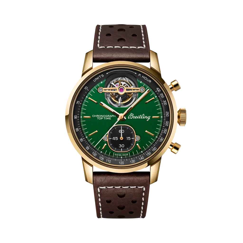 Breitling Top Time B21 Ford Mustang 43 mm Black And Green Dial Bronze Calfskin Leather Brown Strap NB21251A1L1X1