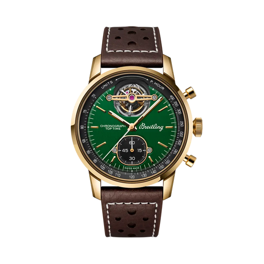 Breitling Top Time B21 Ford Mustang 43 mm Black And Green Dial Bronze Calfskin Leather Brown Strap NB21251A1L1X1