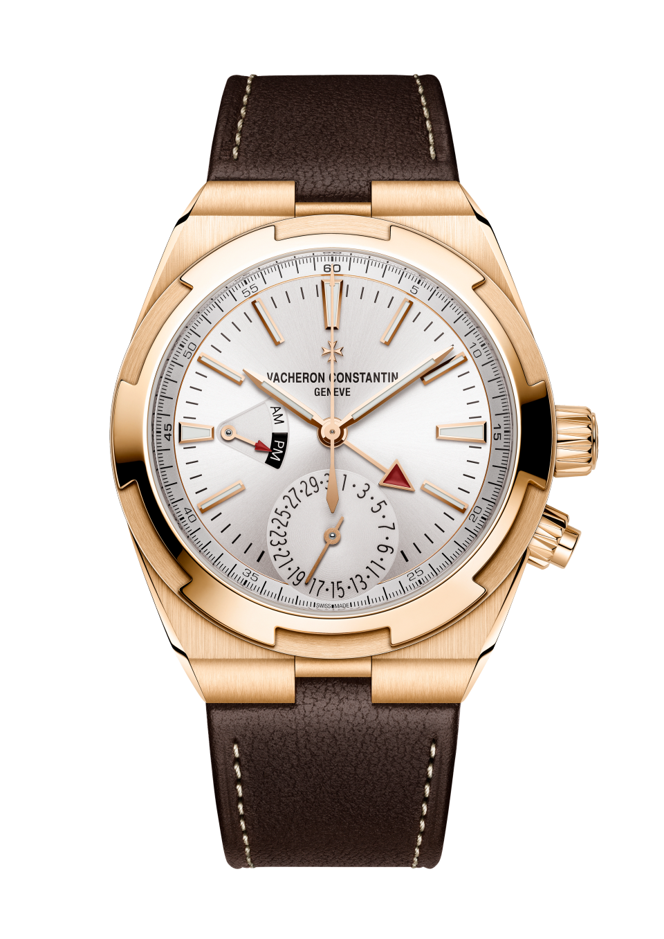 Vacheron Constantin Overseas dual time 41 mm Silver Dial 18K Pink Gold Calfskin Leather Strap 7920V/000R-B336