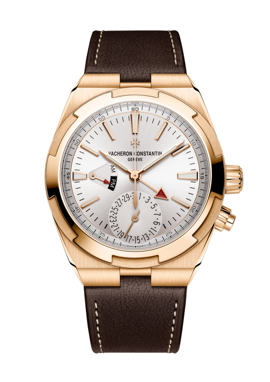 Vacheron Constantin Overseas dual time 41 mm Silver Dial 18K Pink Gold Calfskin Leather Strap 7920V/000R-B336