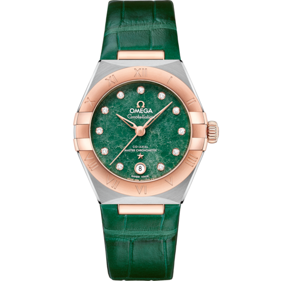 Omega Constellation 29 mm Green Dial with Diamonds Stainless Steel and Sedna™ 18k Rose Gold Strap 131.23.29.20.99.001