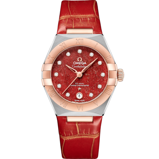 Omega Constellation 29 mm Red Dial with Diamonds Stainless Steel and Sedna™ 18k Rose Gold Strap 131.23.29.20.99.002