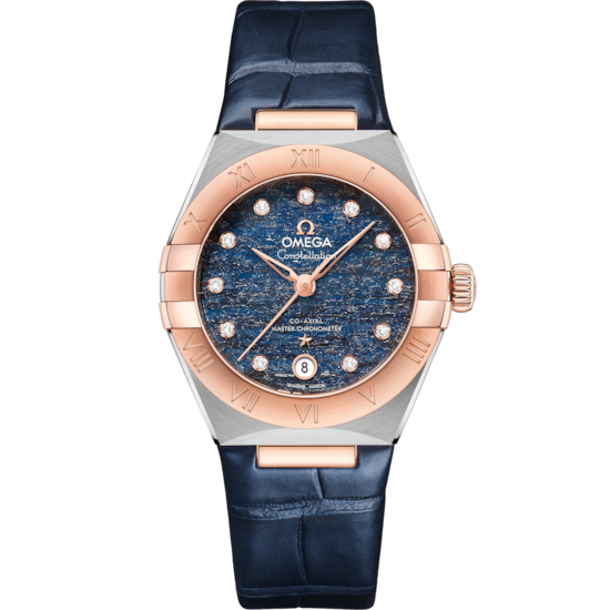 Omega Constellation 29 mm Blue Dial with Diamonds Stainless Steel and Sedna™ 18k Rose Gold Strap 131.23.29.20.99.003