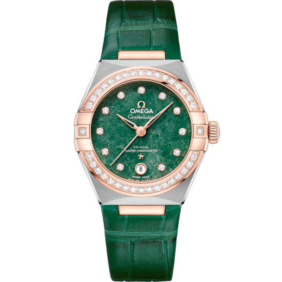 Omega Constellation 29 mm Green Dial with Diamonds Stainless Steel and Sedna™ 18k Rose Gold Strap 131.28.29.20.99.001