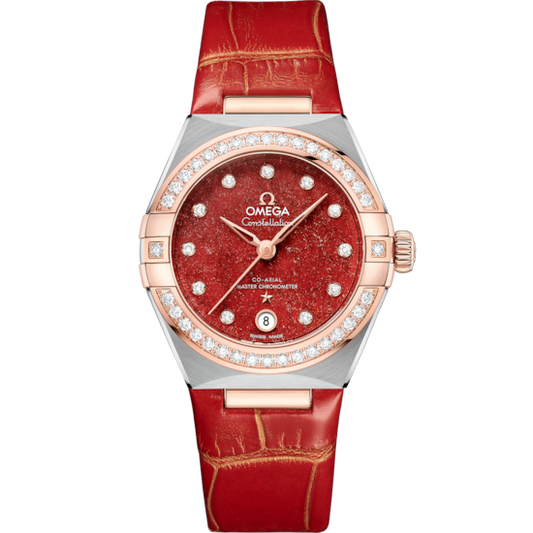 Omega Constellation 29 mm Red Dial with Diamonds Stainless Steel and Sedna™ 18k Rose Gold Strap 131.28.29.20.99.002