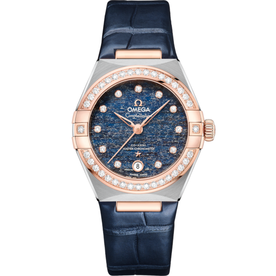 Omega Constellation 29 mm Blue Dial with Diamonds Stainless Steel and Sedna™ 18k Rose Gold Strap 131.28.29.20.99.003