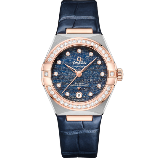 Omega Constellation 29 mm Blue Dial with Diamonds Stainless Steel and Sedna™ 18k Rose Gold Strap 131.28.29.20.99.003