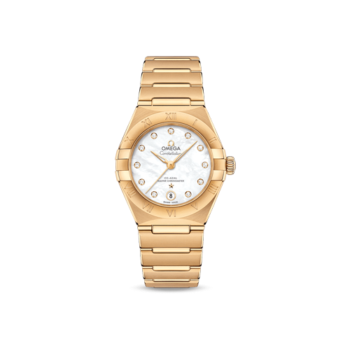 Omega Constellation 29 mm White Dial with Diamonds 18k Yellow Gold Bracelet 131.50.29.20.55.002