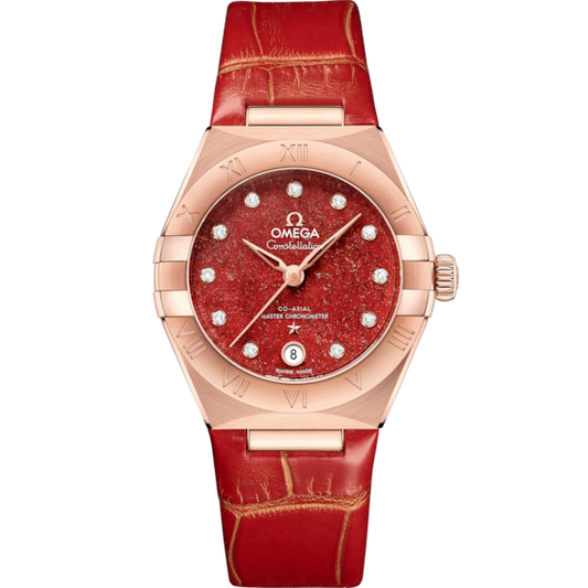 Omega Constellation 29 mm Red Dial with Diamonds Sedna™ 18k Rose Gold Strap 131.53.29.20.99.003