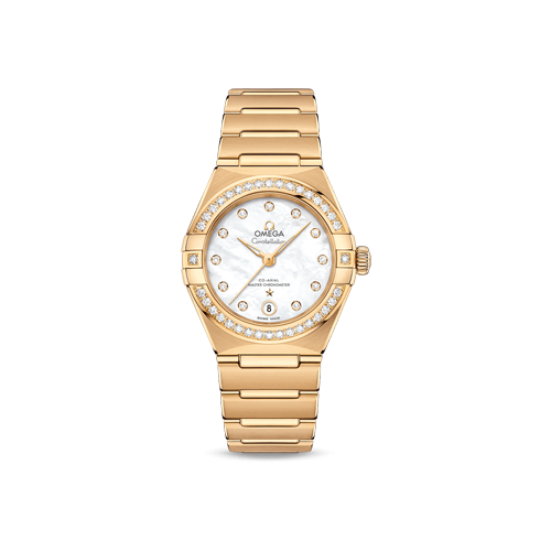 Omega Constellation 29 mm White Dial with Diamonds 18k Yellow Gold Bracelet 131.55.29.20.55.002