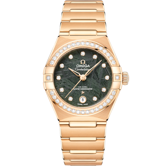 Omega Constellation 29 mm Green Dial with Diamonds 18k Yellow Gold Bracelet 131.55.29.20.99.005