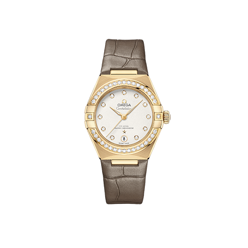 Omega Constellation 29 mm Silver Dial with Diamonds 18k Yellow Gold Strap 131.58.29.20.52.001