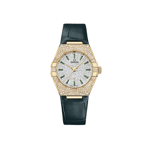 Omega Constellation 29 mm White Dial with Diamonds 18k Yellow Gold Strap 131.58.29.20.99.002