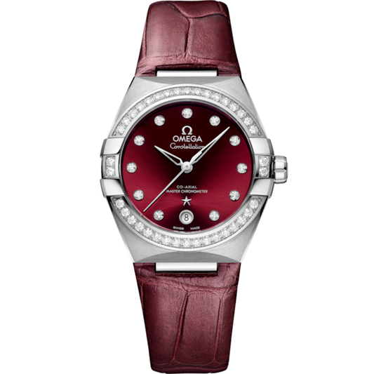 Omega Constellation 39 mm Red Dial with Diamonds Stainless Steel Strap 131.18.36.20.61.001