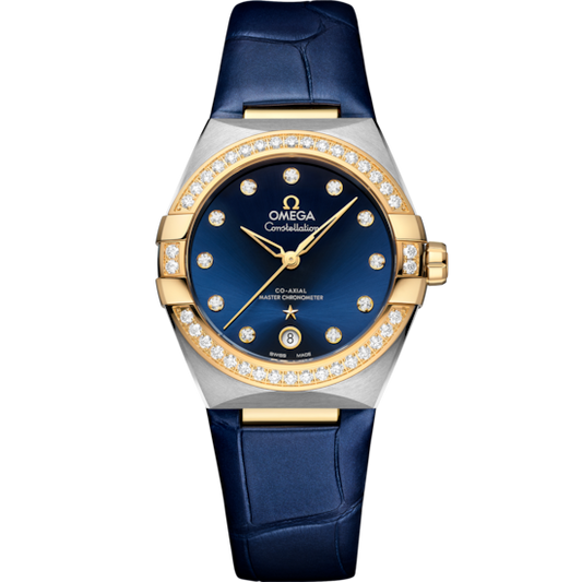 Omega Constellation 39 mm Red Dial with Diamonds Stainless Steel and 18k Yellow Gold Strap 131.28.36.20.53.001