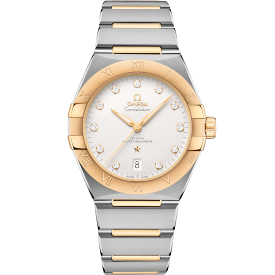 Omega Constellation 39 mm Silver Dial with Diamonds Stainless Steel and Sedna™ 18k Yellow Gold Bracelet 131.20.39.20.52.002