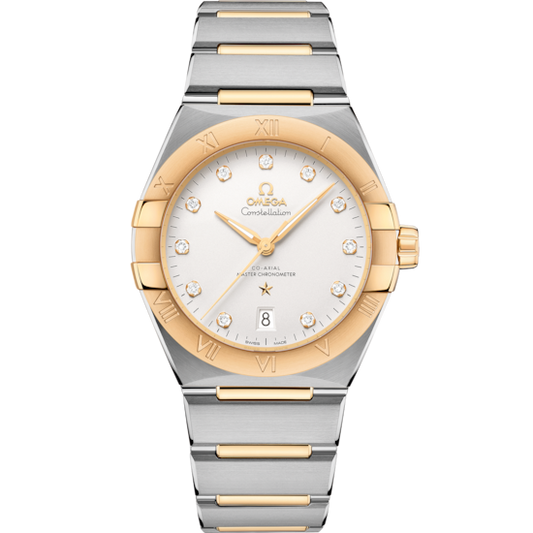 Omega Constellation 39 mm Silver Dial with Diamonds Stainless Steel and Sedna™ 18k Yellow Gold Bracelet 131.20.39.20.52.002