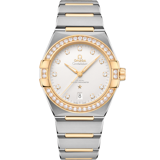 Omega Constellation 39 mm Silver Dial with Diamonds Stainless Steel and Sedna™ 18k Yellow Gold Bracelet 131.25.39.20.52.002