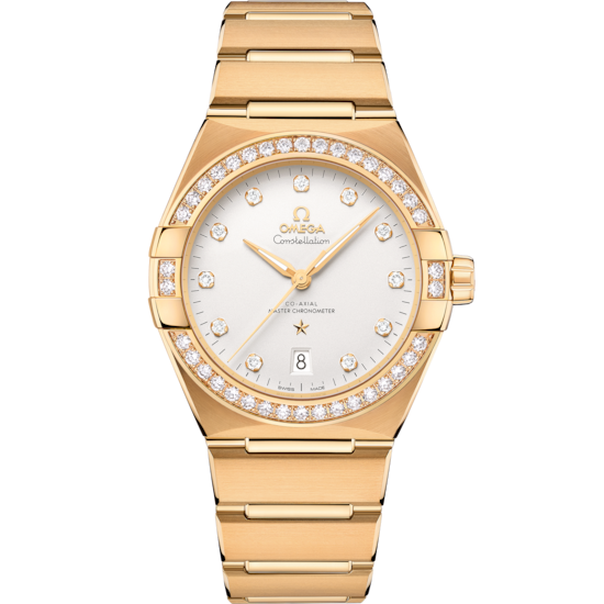 Omega Constellation 39 mm Silver Dial with Diamonds 18k Yellow Gold Bracelet 131.55.39.20.52.002