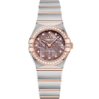 Omega Constellation 25 mm Lilac Dial with Diamonds Stainless Steel and Sedna™ 18k Rose Gold Bracelet 131.25.25.60.99.001