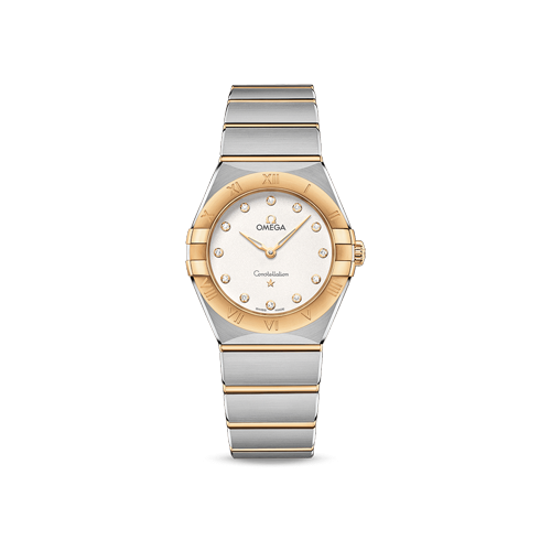 Omega Constellation 28 mm Silver Dial with Diamonds Stainless Steel Sedna™ 18k Yellow Gold Bracelet 131.20.28.60.52.002