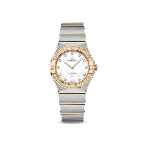 Omega Constellation 28 mm White Dial with Diamonds Stainless Steel Sedna™ 18k Yellow Gold Bracelet 131.25.28.60.55.002