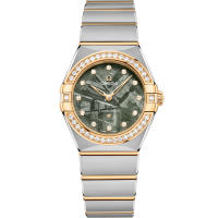 Omega Constellation 28 mm Green Dial with Diamonds Stainless Steel Sedna™ 18k Yellow Gold Bracelet 131.25.28.60.99.002