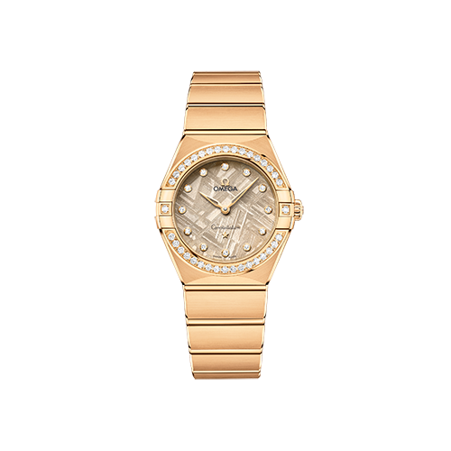 Omega Constellation 28 mm Linen Dial with Diamonds 18k Yellow Gold Bracelet 131.55.28.60.99.006