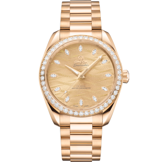 "Omega Seamaster Aqua Terra 150M 38 mm Yellow Dial  Moonshine™ 18k Rose Gold Bracelet 220.55.38.20.99.002"