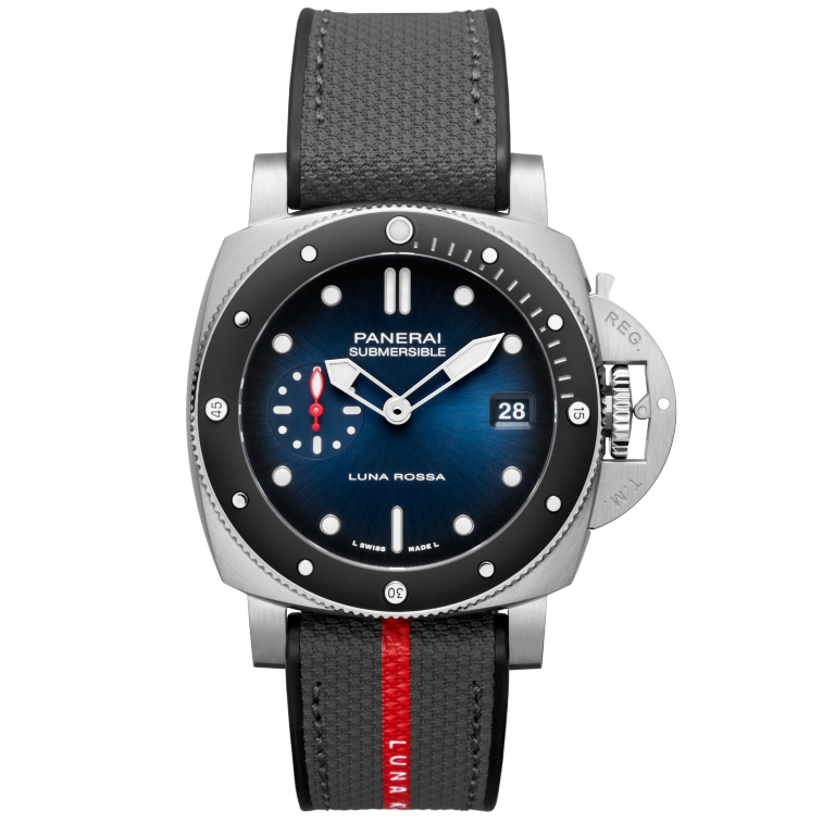 Panerai Submersible Luna Rossa 42 mm Blue Dial Brushed Steel Bi-Material Grey Strap PAM01565