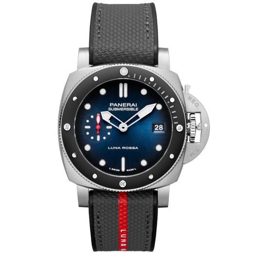 Panerai Submersible Luna Rossa 42 mm Blue Dial Brushed Steel Bi-Material Grey Strap PAM01565