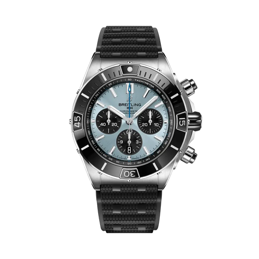 Breitling Super Chronomat B01 44 44 mm Ice-Blue Dial Stainless Steel & Platinum Black Rubber Strap PB0136251C1S1